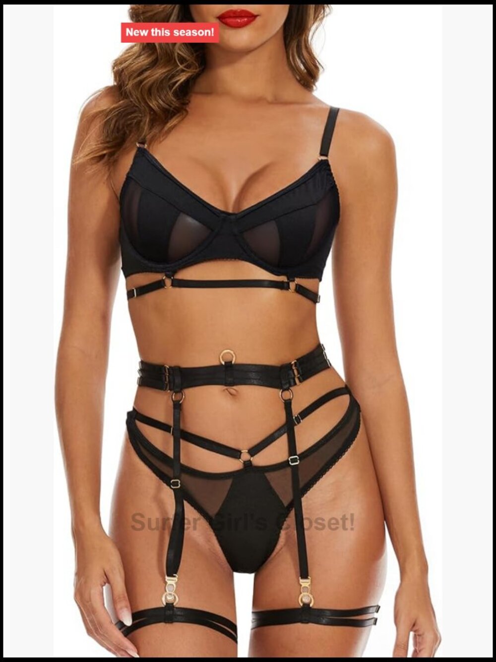 Strappy Lingerie Set with Garter Belt and Choker for Women Sexy Outfit